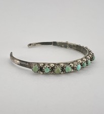 Vtg Fred Harvey Era Zuni Turquoise Sterling Silver 1 Row Snake Eye Cuff Bracelet - Additional view 3