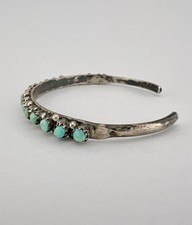 Vtg Fred Harvey Era Zuni Turquoise Sterling Silver 1 Row Snake Eye Cuff Bracelet - Additional view 5