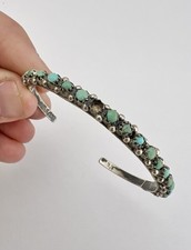 Vtg Fred Harvey Era Zuni Turquoise Sterling Silver 1 Row Snake Eye Cuff Bracelet - Additional view 6