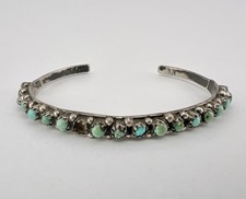 Vtg Fred Harvey Era Zuni Turquoise Sterling Silver 1 Row Snake Eye Cuff Bracelet