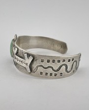 Fred Harvey Navajo Sterling Cerrillos Turquoise Stamped Horse Dog Cuff Bracelet - Additional view 7