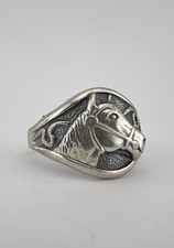 Vtg Fred Harvey Style Navajo Sterling Silver Stamped Horse Head & Lasso Ring - Additional view 1