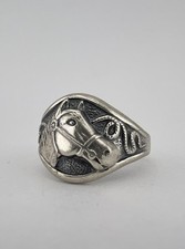 Vtg Fred Harvey Style Navajo Sterling Silver Stamped Horse Head & Lasso Ring - Additional view 2