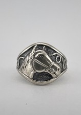Vtg Fred Harvey Style Navajo Sterling Silver Stamped Horse Head & Lasso Ring