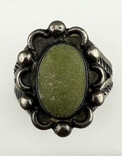 Early Old Pawn Fred Harvey Era Navajo Sterling Green Turquoise Ring Size 4.5-5 - Additional view 1