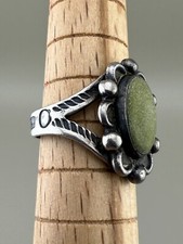 Early Old Pawn Fred Harvey Era Navajo Sterling Green Turquoise Ring Size 4.5-5 - Additional view 6