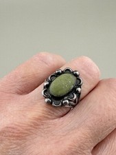 Early Old Pawn Fred Harvey Era Navajo Sterling Green Turquoise Ring Size 4.5-5 - Additional view 10