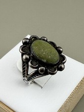 Early Old Pawn Fred Harvey Era Navajo Sterling Green Turquoise Ring Size 4.5-5