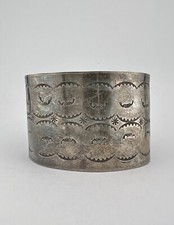 Vtg Navajo Fred Harvey Sterling Silver Stamped 1.75" Wide Cuff Bracelet 70.3g