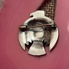 Early Native American Sterling Silver Fred Harvey Turquoise Thunderbird Pin 1” - Additional view 3