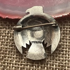 Early Native American Sterling Silver Fred Harvey Turquoise Thunderbird Pin 1” - Additional view 5