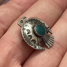 Early Native American Sterling Silver Fred Harvey Turquoise Thunderbird Pin 1” - Additional view 7
