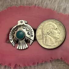 Early Native American Sterling Silver Fred Harvey Turquoise Thunderbird Pin 1” - Additional view 8