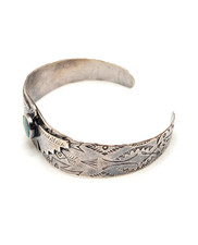 Fred Harvey Era 925 Sterling Stamped Thunderbird Turquoise Cuff Bracelet, 6.25