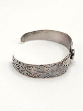 Fred Harvey Era 925 Sterling Stamped Thunderbird Turquoise Cuff Bracelet, 6.25