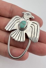Vtg Fred Harvey Navajo Sterling Royston Turquoise Thunderbird Key Chain Ring - Additional view 2