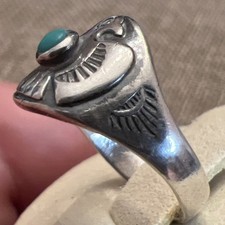 Vintage Early Bell Sterling Silver Turquoise Thunderbird Fred Harvey Ring Sz 5.5 - Additional view 2