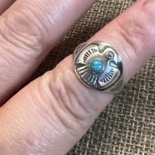 Vintage Early Bell Sterling Silver Turquoise Thunderbird Fred Harvey Ring Sz 5.5 - Additional view 3