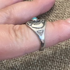 Vintage Early Bell Sterling Silver Turquoise Thunderbird Fred Harvey Ring Sz 5.5 - Additional view 4