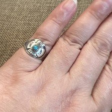 Vintage Early Bell Sterling Silver Turquoise Thunderbird Fred Harvey Ring Sz 5.5 - Additional view 9
