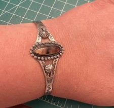 Fred Harvey Native American Sterling Petrified Wood Landscape Cuff Bracelet 6” - Additional view 1