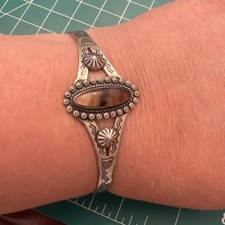 Fred Harvey Native American Sterling Petrified Wood Landscape Cuff Bracelet 6” - Additional view 3