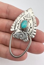 Fred Harvey Navajo Sterling Silver Fox Turquoise Stamped Arrow Key Chain Ring - Additional view 2