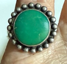 HTF Vtg Fred Harvey Era Sterling Silver Round Green Turquoise Ring SZ 5.5  NICE! - Additional view 1