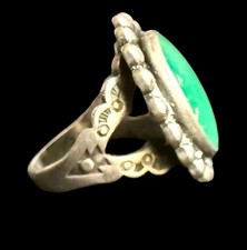 HTF Vtg Fred Harvey Era Sterling Silver Round Green Turquoise Ring SZ 5.5 NICE!