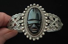 Vintage Fred Harvey Sterling Bracelet-Obsidian Stone Image-Crossed Arrows
