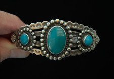 Vintage Fred Harvey Sterling Bracelet Repousse With Nice Stones