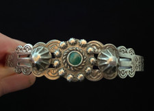 Vintage Fred Harvey Sterling Bracelet-Old Turquoise Stone Green With Age