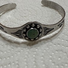 Fred Harvey Era Sterling or Coin Silver Turquoise Child's Navajo Cuff Bracelet - Additional view 1