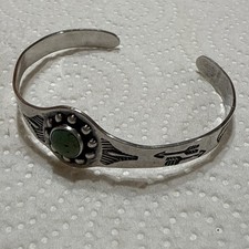 Fred Harvey Era Sterling or Coin Silver Turquoise Child's Navajo Cuff Bracelet