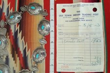 VTG 1953 Navajo STERLING Silver CHAIN CONCHO Belt TURQUOISE Fred Harvey Styl 34