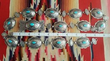 VTG 1953 Navajo STERLING Silver CHAIN CONCHO Belt TURQUOISE Fred Harvey Styl 34