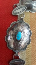 VTG 1953 Navajo STERLING Silver CHAIN CONCHO Belt TURQUOISE Fred Harvey Styl 34