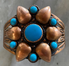 Vintage Fred Harvey Era Copper And Turquoise Bracelet - Additional view 1