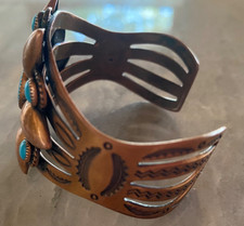 Vintage Fred Harvey Era Copper And Turquoise Bracelet - Additional view 2