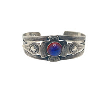 Sterling Silver PROJECT PIECE Fred Harvey Era Cuff Bracelet w Dragon Breath Ston - Additional view 1