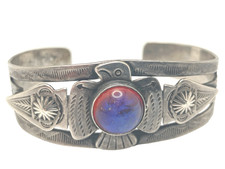 Sterling Silver PROJECT PIECE Fred Harvey Era Cuff Bracelet w Dragon Breath Ston - Additional view 5