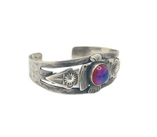 Sterling Silver PROJECT PIECE Fred Harvey Era Cuff Bracelet w Dragon Breath Ston