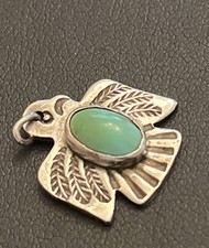 Early Native American Sterling Silver Fred Harvey Turquoise Thunderbird Charm - Additional view 1