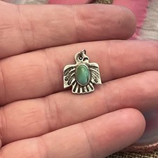 Early Native American Sterling Silver Fred Harvey Turquoise Thunderbird Charm - Additional view 5