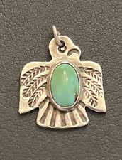 Early Native American Sterling Silver Fred Harvey Turquoise Thunderbird Charm