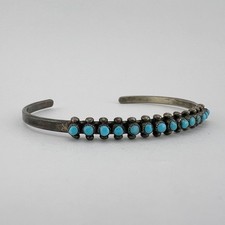 Vtg Fred Harvey Era Zuni Turquoise Sterling Silver 1 Row Snake Eye Cuff Bracelet - Additional view 1