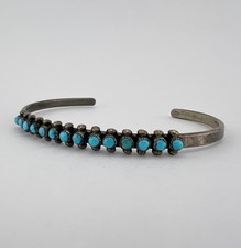 Vtg Fred Harvey Era Zuni Turquoise Sterling Silver 1 Row Snake Eye Cuff Bracelet - Additional view 2