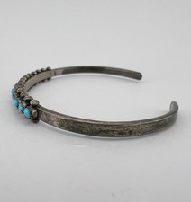 Vtg Fred Harvey Era Zuni Turquoise Sterling Silver 1 Row Snake Eye Cuff Bracelet - Additional view 6