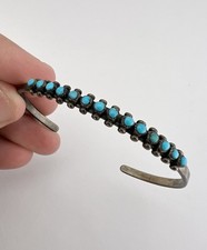 Vtg Fred Harvey Era Zuni Turquoise Sterling Silver 1 Row Snake Eye Cuff Bracelet - Additional view 7