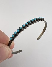 Vtg Fred Harvey Era Zuni Turquoise Sterling Silver 1 Row Snake Eye Cuff Bracelet - Additional view 8